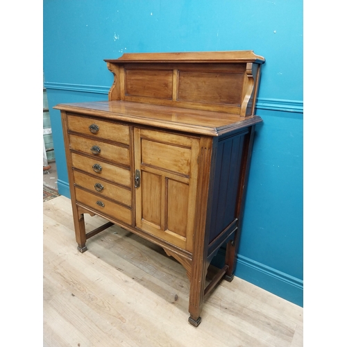 126 - Edwardian mahogany sideboard with five drawers and single door. {125 cm H x 95 cm W x 45 cm D}.