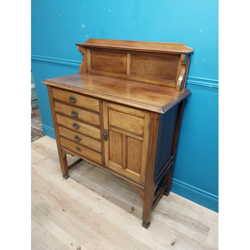 126 - Edwardian mahogany sideboard with five drawers and single door. {125 cm H x 95 cm W x 45 cm D}.