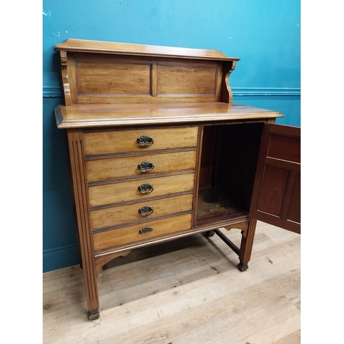 126 - Edwardian mahogany sideboard with five drawers and single door. {125 cm H x 95 cm W x 45 cm D}.