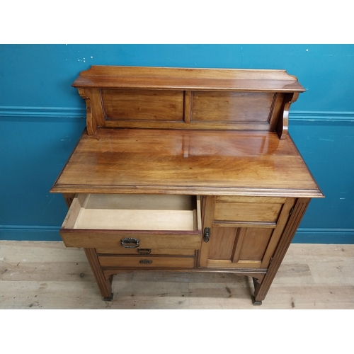 126 - Edwardian mahogany sideboard with five drawers and single door. {125 cm H x 95 cm W x 45 cm D}.