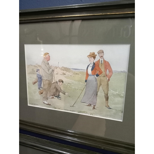 13 - Pair of 19th. C. framed Golfing prints by Edward  G Fuller. { 29cm H X 62cm W }.