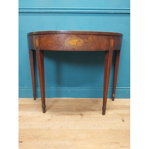 130 - Georgian inlaid mahogany turn of over leaf card table raised on square tapered legs {74 cm H x 98 cm... 