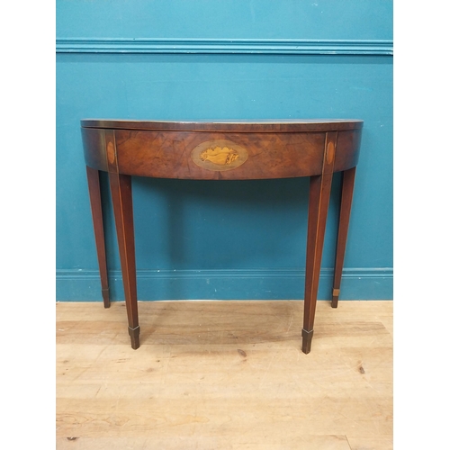 130 - Georgian inlaid mahogany turn of over leaf card table raised on square tapered legs {74 cm H x 98 cm... 