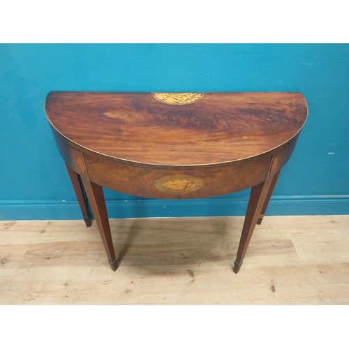 130 - Georgian inlaid mahogany turn of over leaf card table raised on square tapered legs {74 cm H x 98 cm... 