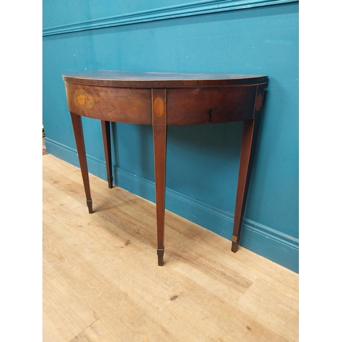 130 - Georgian inlaid mahogany turn of over leaf card table raised on square tapered legs {74 cm H x 98 cm... 