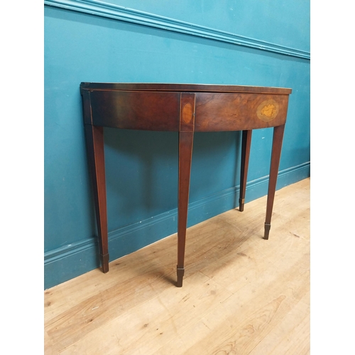 130 - Georgian inlaid mahogany turn of over leaf card table raised on square tapered legs {74 cm H x 98 cm... 