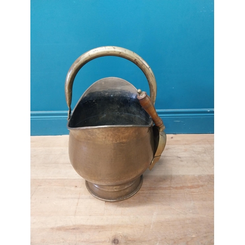 131 - Edwardian brass coal bucket {52 cm H x 37 cm W x 36 cm D}.