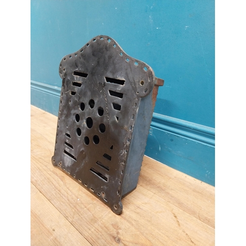 132 - Cast iron wall post box. { 36cm H X 39cm W X 14cm D }.