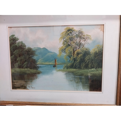 135 - E Ford Pair of River Scenes Oil on Boards mounted in gilt frames. { 50cm H X 62cm W }