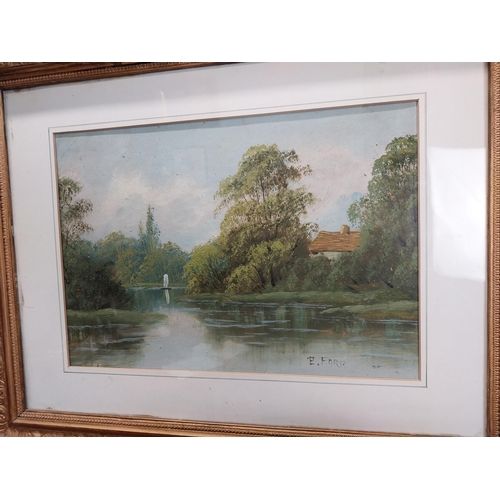 135 - E Ford Pair of River Scenes Oil on Boards mounted in gilt frames. { 50cm H X 62cm W }