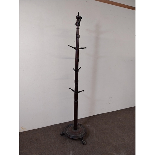 14 - 19th C. mahogany hat and coat stand raised on lions paw feet {104 cm H x 213 cm W x 77 cm D}.