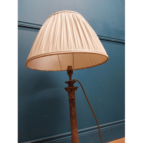 141 - Good quality 19th C. silver plate corinthian column table lamp with cloth shade originally from Lutt... 