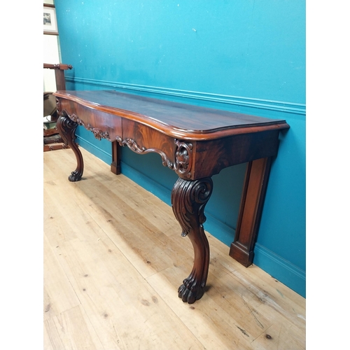 142 - William IV carved mahogany server raised on acanthus leaf design legs and lions paw feet {93 cm H x ... 