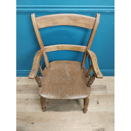 148 - 19th C. pine open armchair on turned legs. {98 cm H x 57 cm W x 48 cm D}.