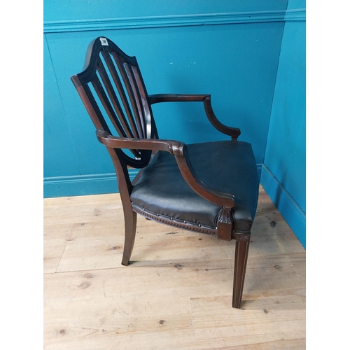 149 - Georgian mahogany open arm chair with leather upholstered seat in the Hepplewhite style {94 cm H x 6... 