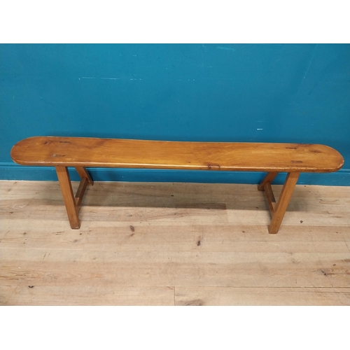 15 - Pair of 19th C. fruitwood kitchen benches raised on splayed legs {45 cm H x 160 cm W x 34 cm D}.