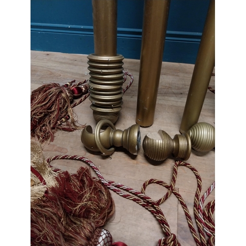 152 - Five gilded wooden curtain poles with ties. {114 cm L}, {209 cm L}. {190 cm L} and {210 cm L}