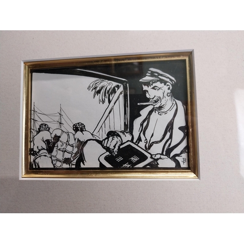 156 - Jack B Yeats 1871 - 1957. The Sailor Pen & Ink. Signed with monogram, mounted in a gilt frame. { 9cm... 