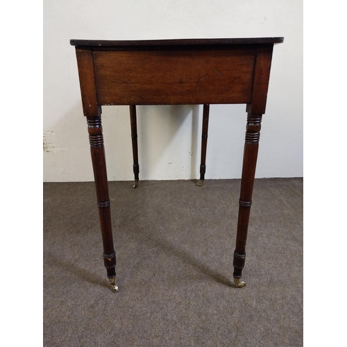 158 - Georgian mahogany side table with single drawer in the frieze raised on turned legs and castors {72 ... 