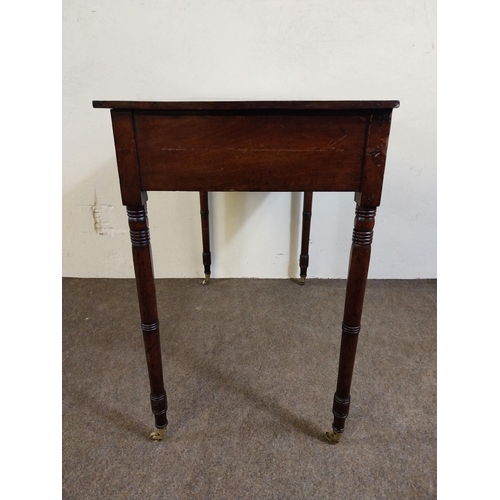 158 - Georgian mahogany side table with single drawer in the frieze raised on turned legs and castors {72 ... 