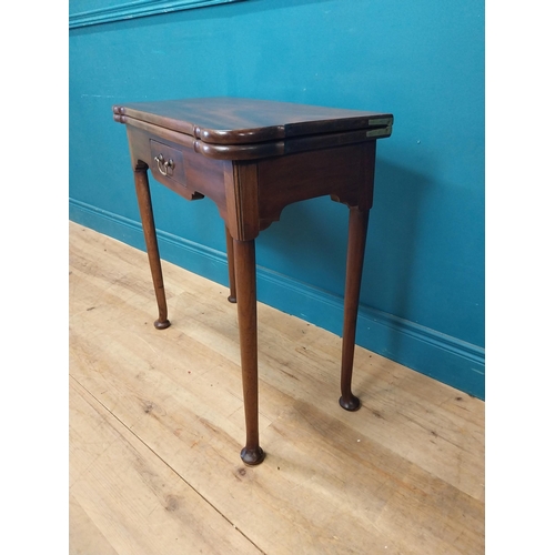 159 - Irish Georgian mahogany turn over leaf card table with single drawer in the frieze raised on tapered... 