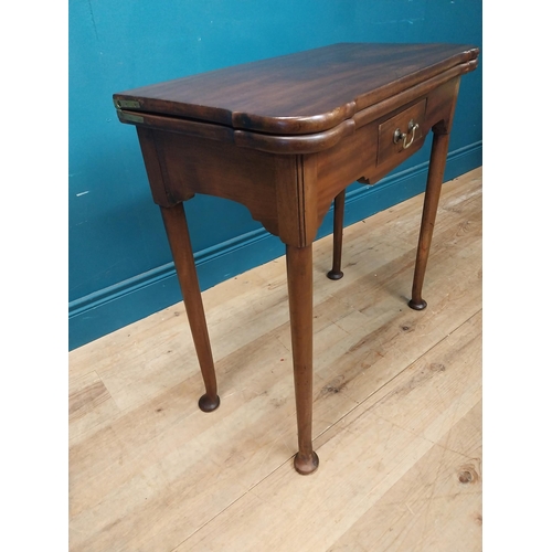 159 - Irish Georgian mahogany turn over leaf card table with single drawer in the frieze raised on tapered... 