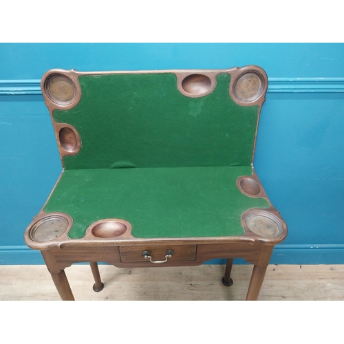 159 - Irish Georgian mahogany turn over leaf card table with single drawer in the frieze raised on tapered... 