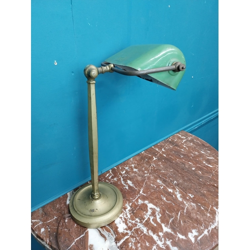 162 - 1940's brass desk lamp with green enamel shade. {45 cm H x 27 cm W x 29 cm D}.