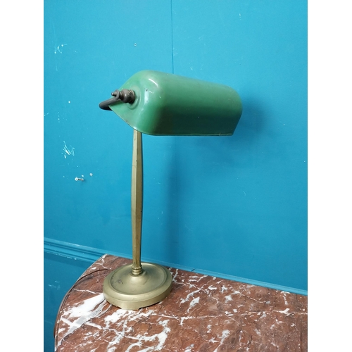 162 - 1940's brass desk lamp with green enamel shade. {45 cm H x 27 cm W x 29 cm D}.