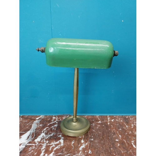 162 - 1940's brass desk lamp with green enamel shade. {45 cm H x 27 cm W x 29 cm D}.