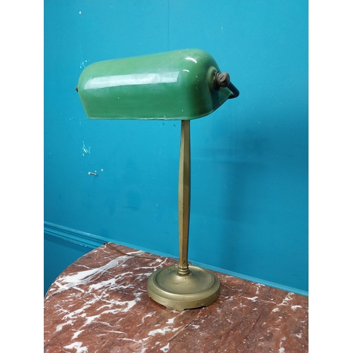 162 - 1940's brass desk lamp with green enamel shade. {45 cm H x 27 cm W x 29 cm D}.