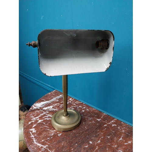 162 - 1940's brass desk lamp with green enamel shade. {45 cm H x 27 cm W x 29 cm D}.