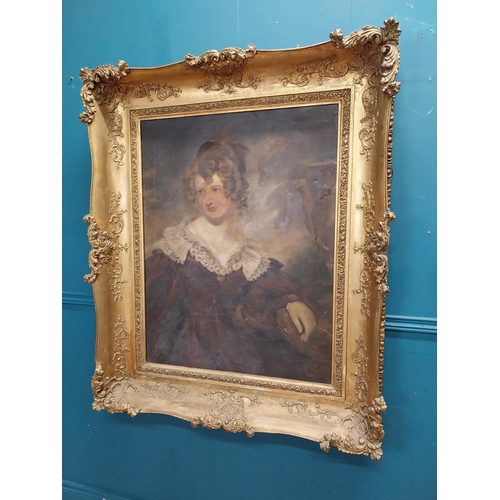 163 - 19th C. portrait of a Lady mounted in gilt frame {122 cm H x 100 cm W}.