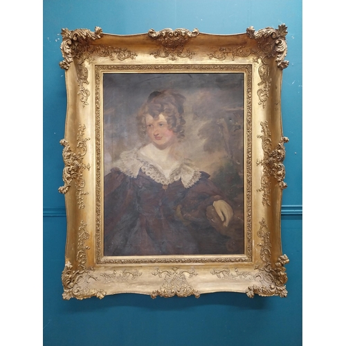 163 - 19th C. portrait of a Lady mounted in gilt frame {122 cm H x 100 cm W}.