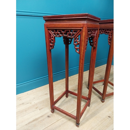 168 - Pair of Oriental hardwood plant stands raised on square legs {92 cm H x 33 cm W x 33 cm D}.