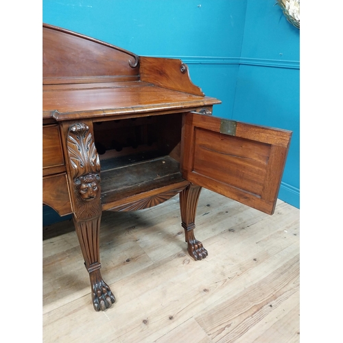 170 - 19th C. Irish mahogany sideboard with carved gallery back raised on carved lions mask legs and lions... 