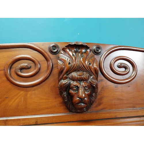 170 - 19th C. Irish mahogany sideboard with carved gallery back raised on carved lions mask legs and lions... 