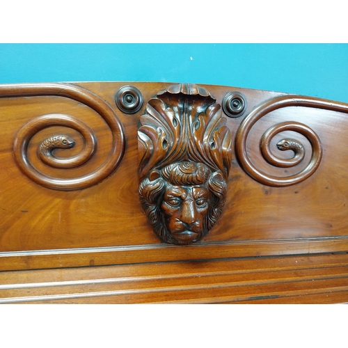 170 - 19th C. Irish mahogany sideboard with carved gallery back raised on carved lions mask legs and lions... 