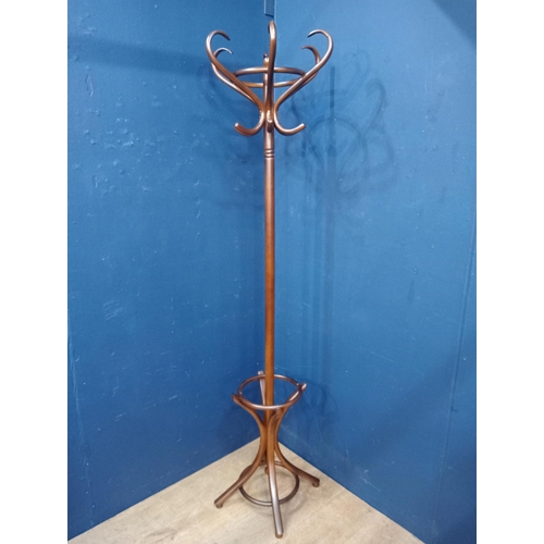 174 - Six branch bentwood hat and coat stand. { 186cm H X 45cm Dia. }.