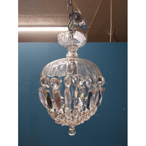 183 - French crsytal hanging light { 32cm H X 21cm Dia }.