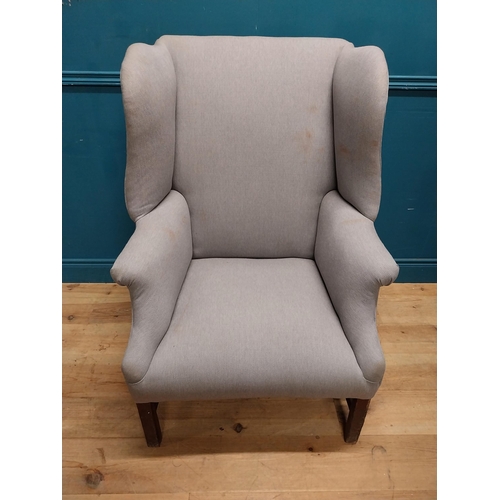 186 - Irish Georgian mahogany and upholstered wing back armchair. {115 cm  x 80 cm W x 85 cm D}.