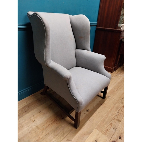 186 - Irish Georgian mahogany and upholstered wing back armchair. {115 cm  x 80 cm W x 85 cm D}.