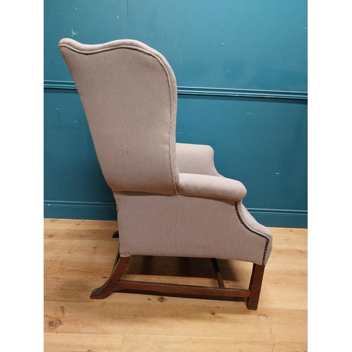 186 - Irish Georgian mahogany and upholstered wing back armchair. {115 cm  x 80 cm W x 85 cm D}.