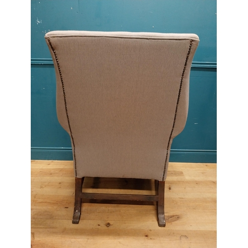 186 - Irish Georgian mahogany and upholstered wing back armchair. {115 cm  x 80 cm W x 85 cm D}.