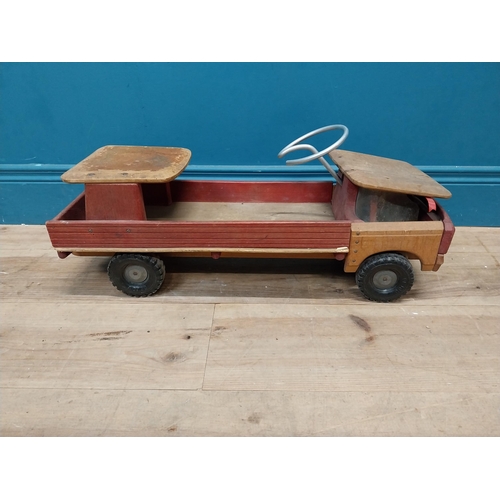 189 - 1950's handpainted wooden Child's ride along truck. {28 cm H x 66 cm W  x 20 cm W}