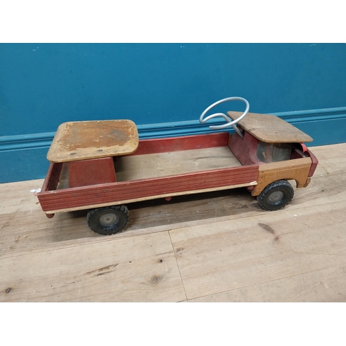 189 - 1950's handpainted wooden Child's ride along truck. {28 cm H x 66 cm W  x 20 cm W}