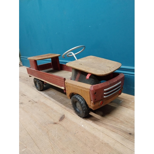 189 - 1950's handpainted wooden Child's ride along truck. {28 cm H x 66 cm W  x 20 cm W}