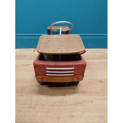 189 - 1950's handpainted wooden Child's ride along truck. {28 cm H x 66 cm W  x 20 cm W}