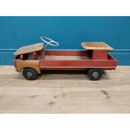 189 - 1950's handpainted wooden Child's ride along truck. {28 cm H x 66 cm W  x 20 cm W}