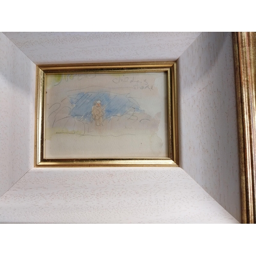 192 - jack B Yeats 1871 - 1957. Man Sitting On Wall Watercolour , mounted in a gilt frame. { 8cm H X 12cm ... 